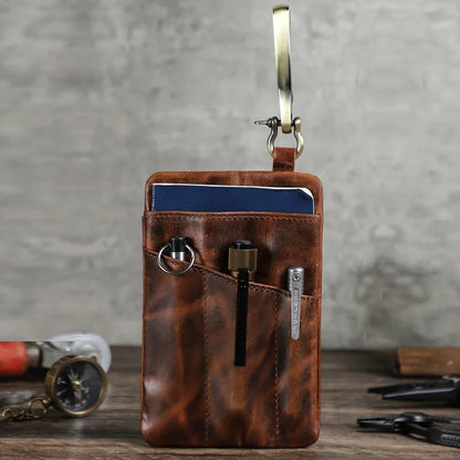 Retro Cowhide Outdoor Tool Flashlight Storage Bag Large Hook Buckle Around Waist Genuine Leather