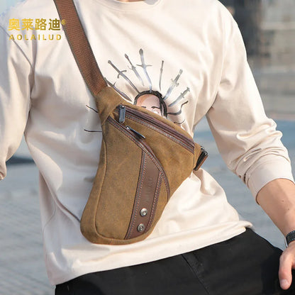 Canvas Men S Waist Bag Retro Durable Leg Bag Single-Shoulder Crossbody Men