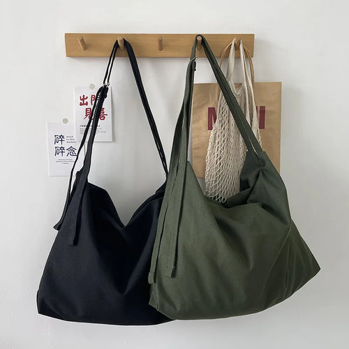 Large Canvas Shoulder Bag with Adjustable Strap