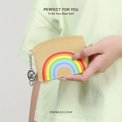 Keychain Waist-Hung Card Case Ladies Multi-Slot Large-Capacity Lightweight Slim Rainbow Card Holder