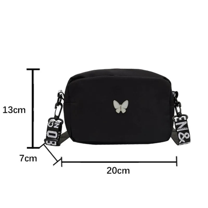Butterfly Nylon Crossbody Bag with Wide Letter Strap – Women's Summer Shoulder Bag