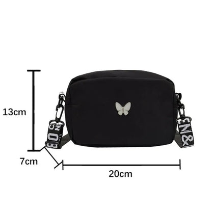 Butterfly Nylon Crossbody Bag with Wide Letter Strap – Women's Summer Shoulder Bag