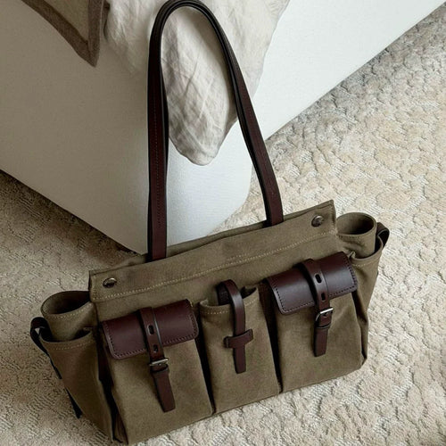 Women Canvas Tote Shoulder Bag Large Capacity Vintage Casual Daily Office Handbag Trend Female Hand