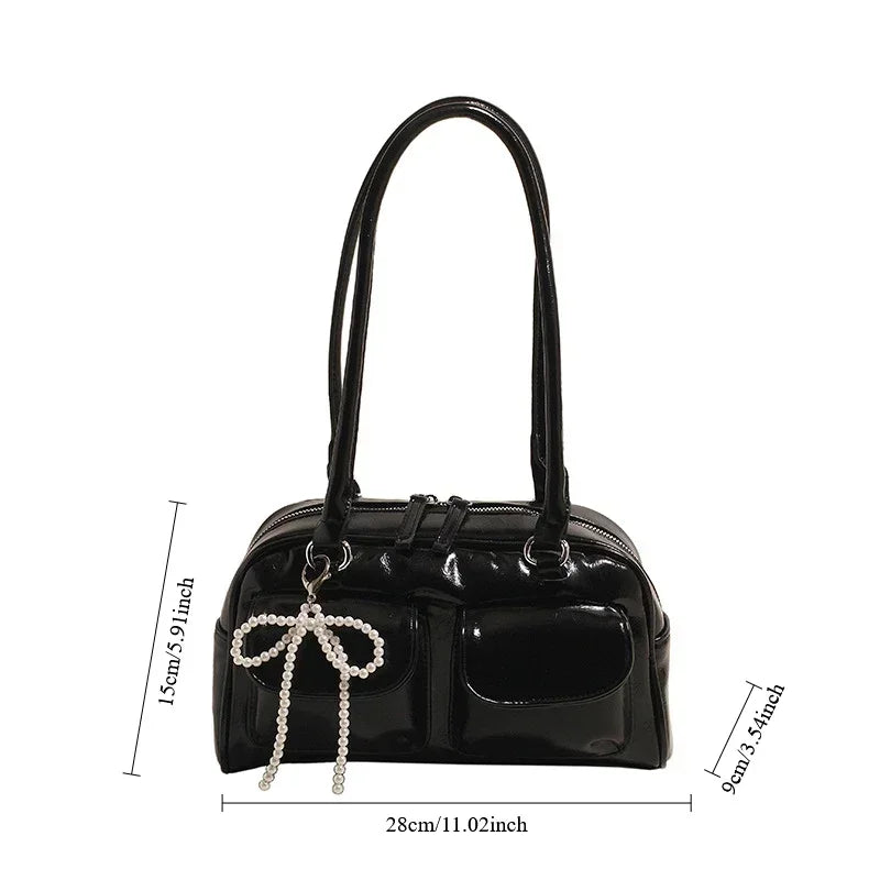 Solid Sewing Thread Glossy Pu Shoulder Bags Versatile Hand Women Bolsas Femininas
