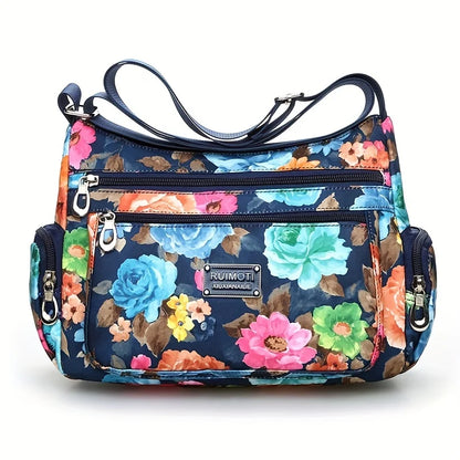 Floral Print Crossbody Bag Trendy Nylon Shoulder Bag Women S Multi Layer Messenger Bag Travel