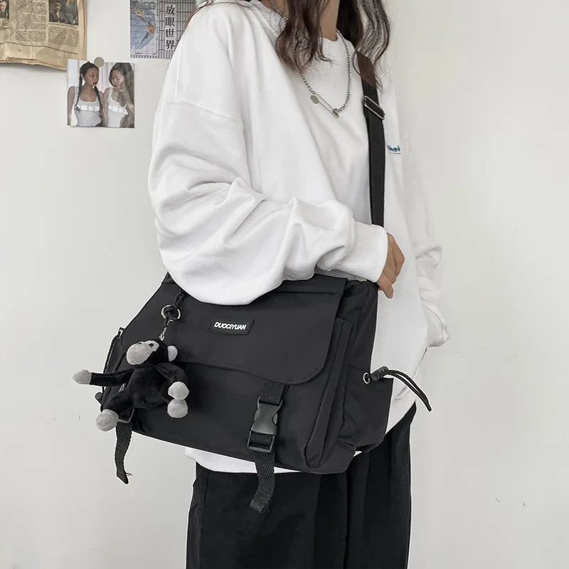 Korean Workwear Style Letter Shoulder Bag Hong Kong Style Retro Versatile Casual Student Plug-In