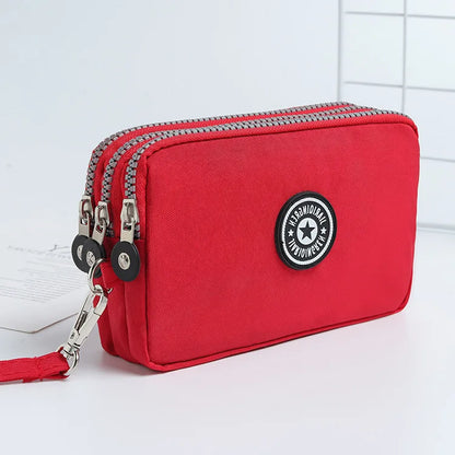 Three Layer Zipper Short Mobile Phone Bag Chic Women Hand Makeup Clutches Portable Change Waterproof