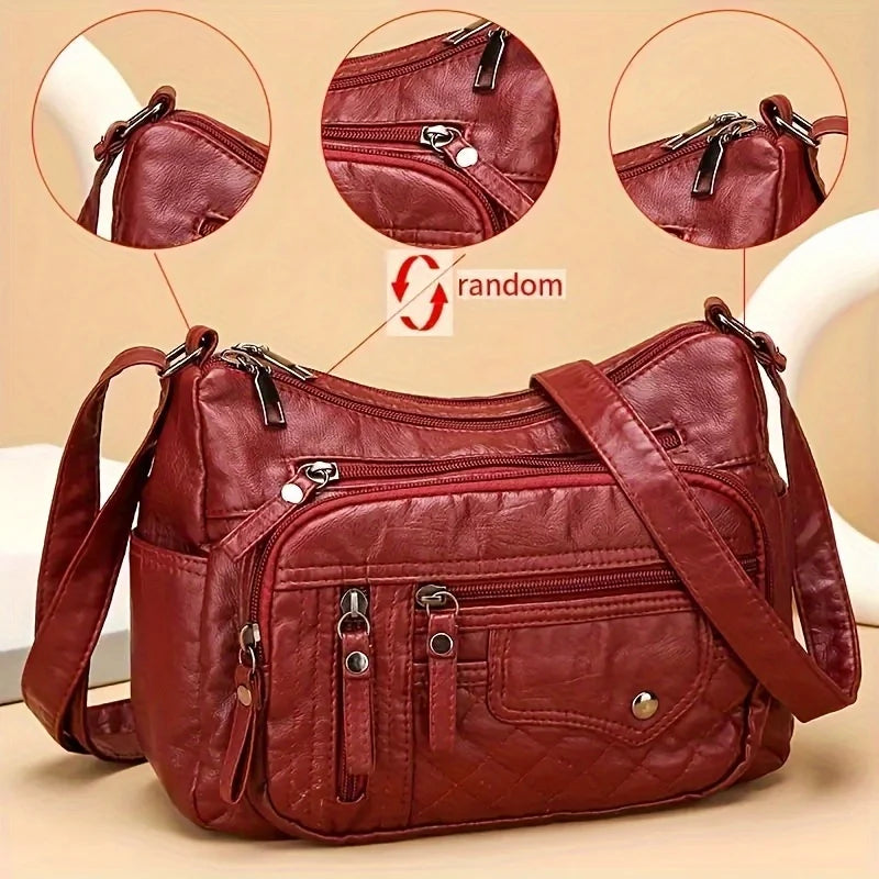 Vintage Faux Leather Messenger Bag for Women – Water-Resistant