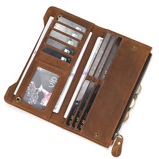 Crazy Horse Leather Men S Long Wallet Large Capacity Thin Multi-Card Mobile Phone Storage