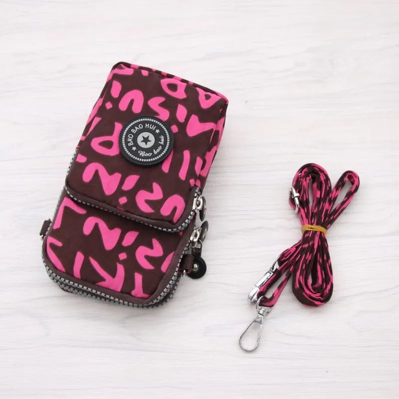 Multi Pattern Printed Crossbody Phone Bag Lightweight Nylon Purse Adjustable Strap Mini Shoulder