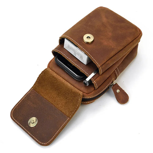 Men S Retro Genuine Leather Waist Bag Crazy Horse Leather Double-Layer Belt Hanging Bag