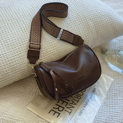 Women's Vintage Faux Leather Crossbody Bag with Wide Chevron Strap