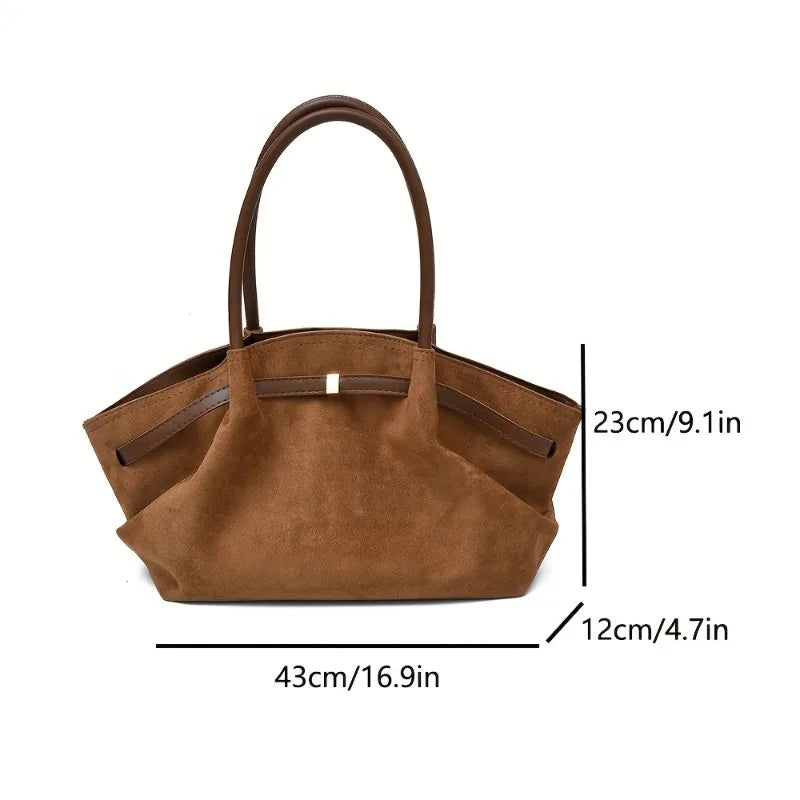Large Capacity Suede Tote Bag – Minimalist Vintage Shoulder Bag