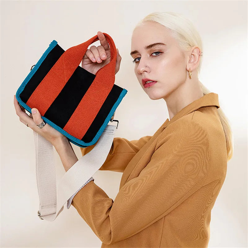 Canvas Contrast Color Crossbody Bag for Women – Tote Shoulder Bag