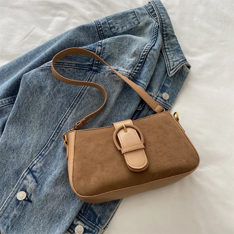 Suede Baguette Bag – Women's Small Shoulder & Crossbody Purse