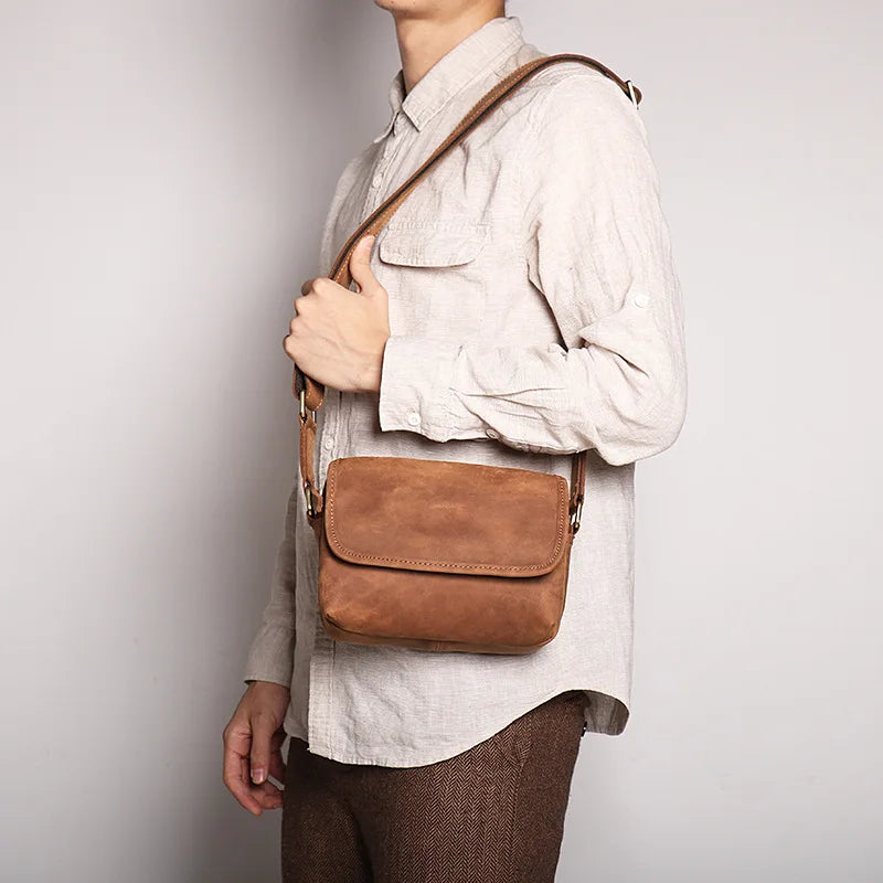 Crazy Horse Leather Retro Men S Shoulder Bag Women Diagonal Cross Large Capacity Ipad Storage