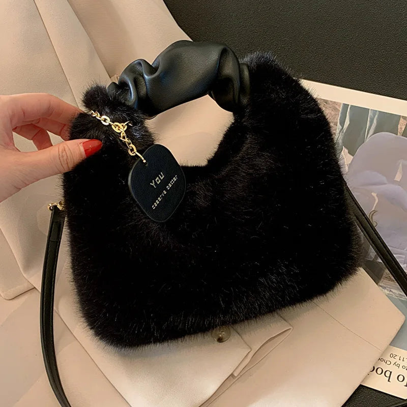 Plush Faux Fur Crossbody Bag – Women's Stylish Shoulder Handbag