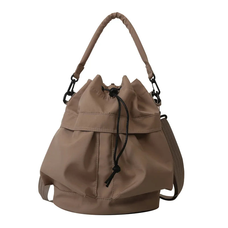 Nylon Drawstring Bucket Bag – Casual Crossbody Shoulder Bag for Women