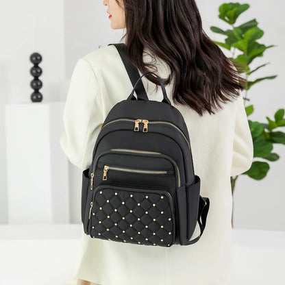 Quilted Nylon Backpack for Women – Rivet Detail with Gold Hardware