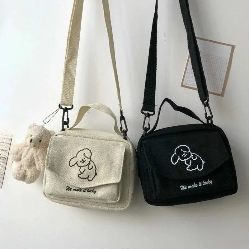 Cute Canvas Crossbody Bag – Small Cartoon Shoulder Bag for Teen Girls