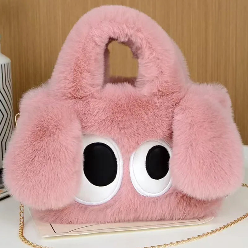 Cute Big-Eyed Dog Plush Tote Bag – Women's Fuzzy Handbag