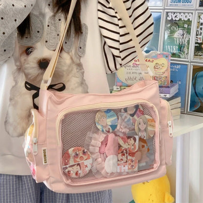 Trendy Transparent Crossbody Bag Girls Large Capacity Shoulder Bags Fashionable School Style Texture