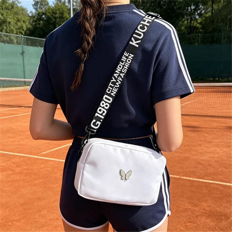 Butterfly Nylon Crossbody Bag with Wide Letter Strap – Women's Summer Shoulder Bag