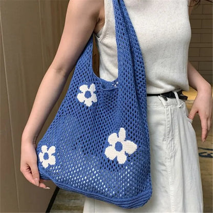 Summer Flower Woven Bag Mesh Hollow Single Shoulder Bag Super Cool Women S Knitted Bag