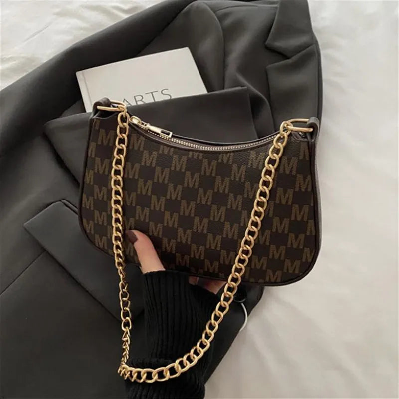 Leopard Print Half Moon Bag with Gold Chain Strap