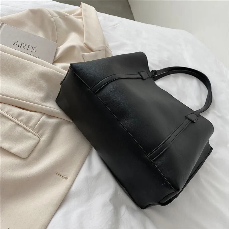 Large Capacity Women's Leather Tote Bag – Soft Shoulder Handbag