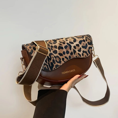 Leopard Print Crossbody Bag – Vintage Small Saddle Shoulder Bag for Women