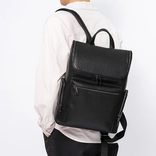 Men S Genuine Leather High-End Double-Shoulder Bag Simple Flap