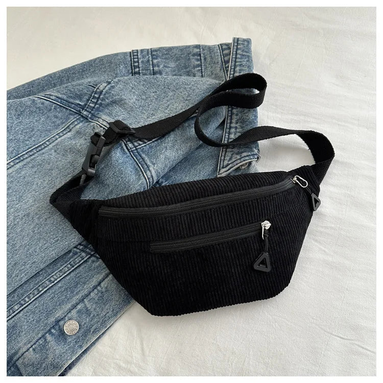 Lightweight Corduroy Fanny Pack Crossbody Bag Fashionable Retro Style Casual Chest Waist Fresh