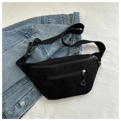 Lightweight Corduroy Fanny Pack Crossbody Bag Fashionable Retro Style Casual Chest Waist Fresh