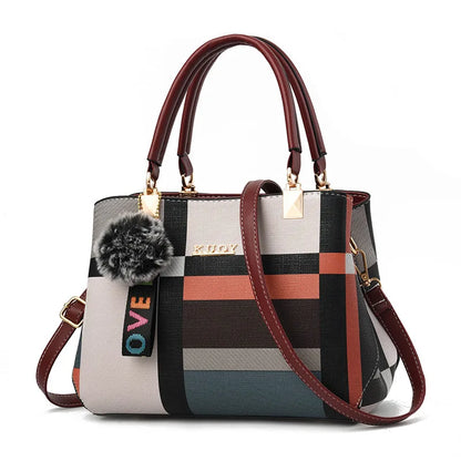 Plaid Small Tote Bag Ball Decoration Multi Layer Handbag Shoulder Crossbody Women Date Party Student