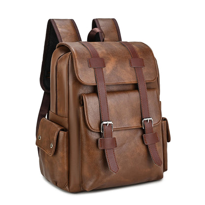 Retro Crazy Horse Leather Flip Cover Student School Bags Large Capacity Business Computer Backpack