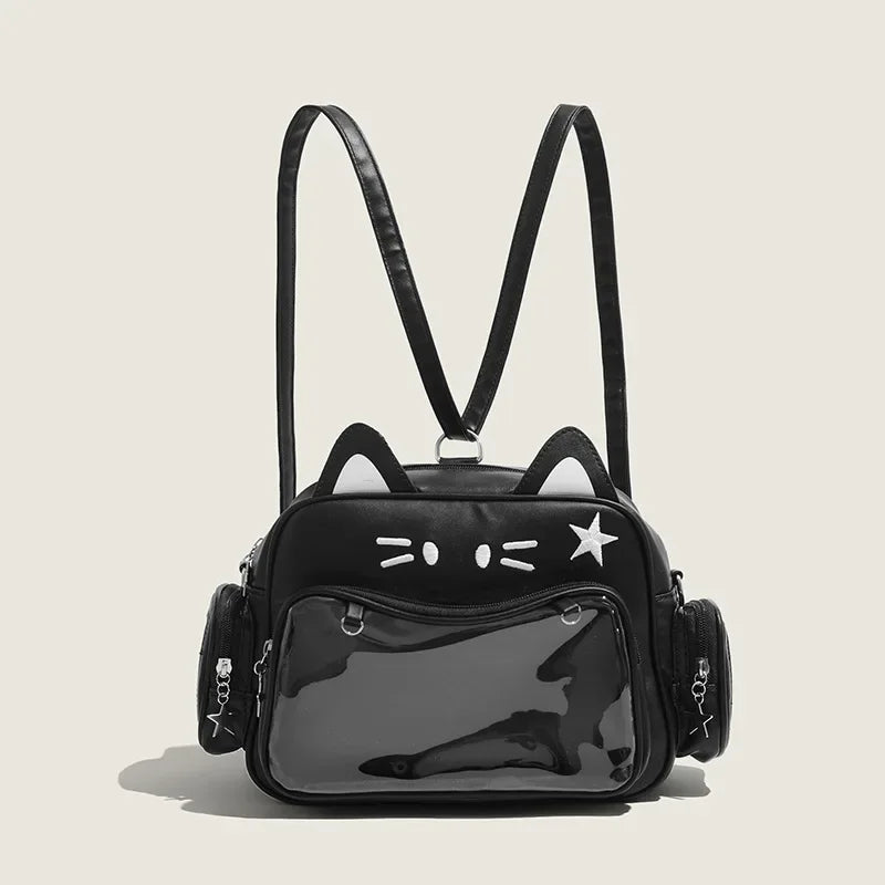 Women S Backpacks Y2k Korean Japan Kawaii Cat Ita Bag Pu Cute Girls Transparent Pocket Aesthetic