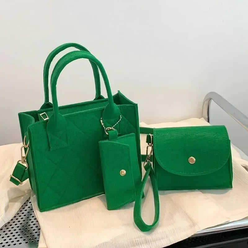 Embossed Women's Handbag 3-Piece Set – Tote, Crossbody & Card Holder