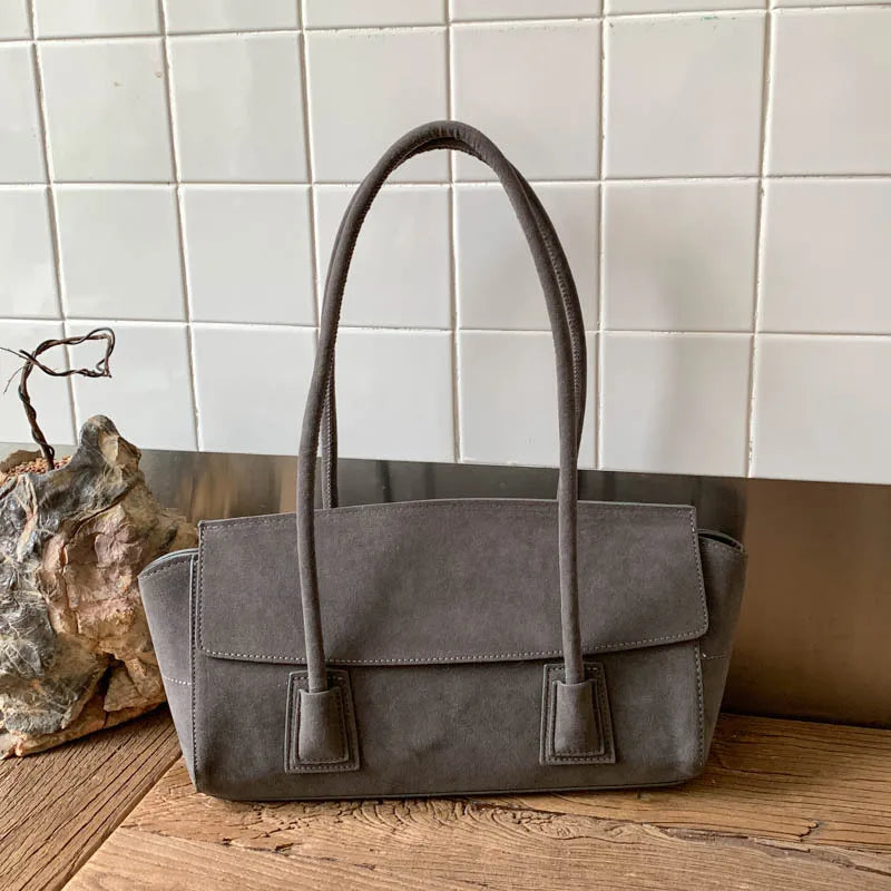 Vintage Suede Shoulder Bag Korean Simple Crossbody Handle Women Comfortable Versatile Texture