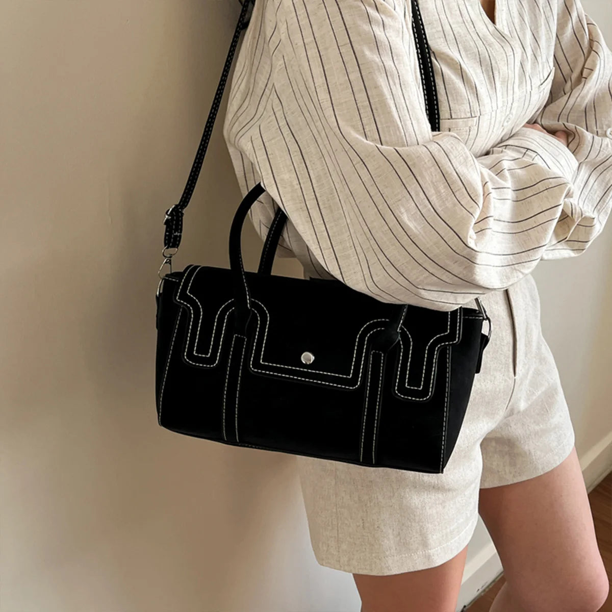 Trendy Retro Women Crossbody Bag Suede Pu Quilted Handbag Solid Color Portable Shoulder Commute