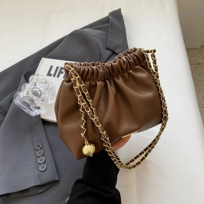 Ruched Woman Crossbody Bags Cute Fluffy Monster Bag Charm Two Tone Metal Chain Strap Faux Leather