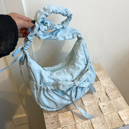 Padded Noodle Tote Bag – Bow Drawstring Ruched Shoulder Purse