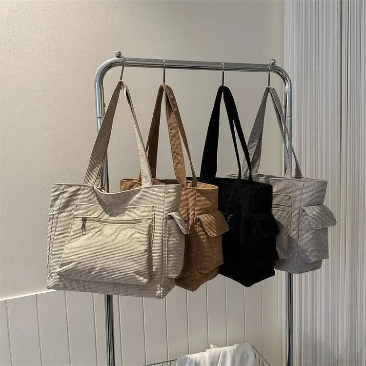 Corduroy Tote Bag – Large Capacity Women's Shoulder Bag