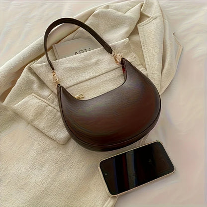 Vintage Tote Bag – Retro Half Moon PU Leather Shoulder Handbag with Detachable Strap
