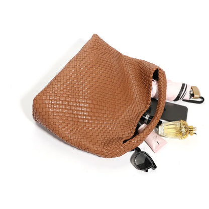 Chic Large Capacity Weave Tote Bag Soft Leather Intrecciato Handbag Shoulder Bags Women S Work