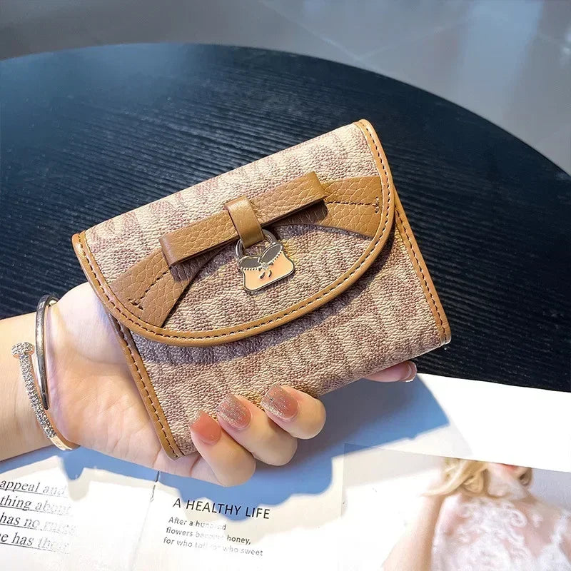 Purse Women S Short Simple Three-Fold Leather Wallet Multi-Card Card Bag Niche Design Printed Square