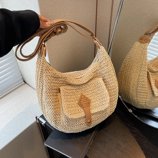 Woven Straw Crossbody Bag – Women's Summer Beach Shoulder Handbag