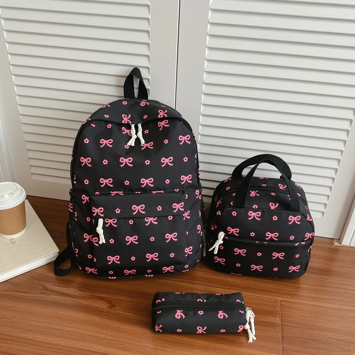 Sweet Fresh Butterfly Flower Printed Three Piece Backpack Set Lightweight Large Capacity Student