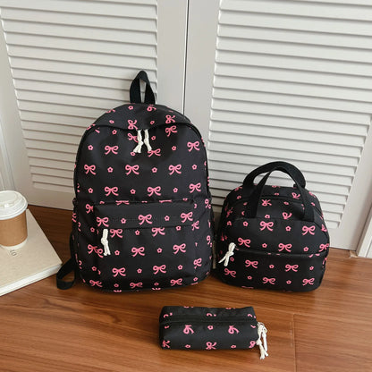 Sweet Fresh Butterfly Flower Printed Three Piece Backpack Set Lightweight Large Capacity Student