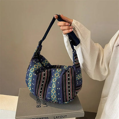 Boho Ethnic Canvas Crossbody Bag for Women – Casual Shoulder Purse